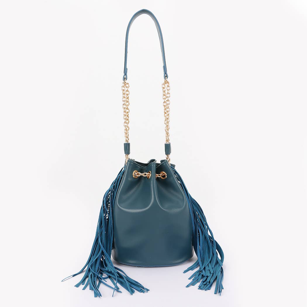 Chic Fringe & Chain Bucket Bag: BUR