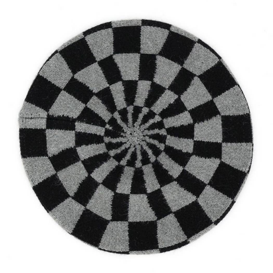 Geometric Checkered Knit Beret: TNPK
