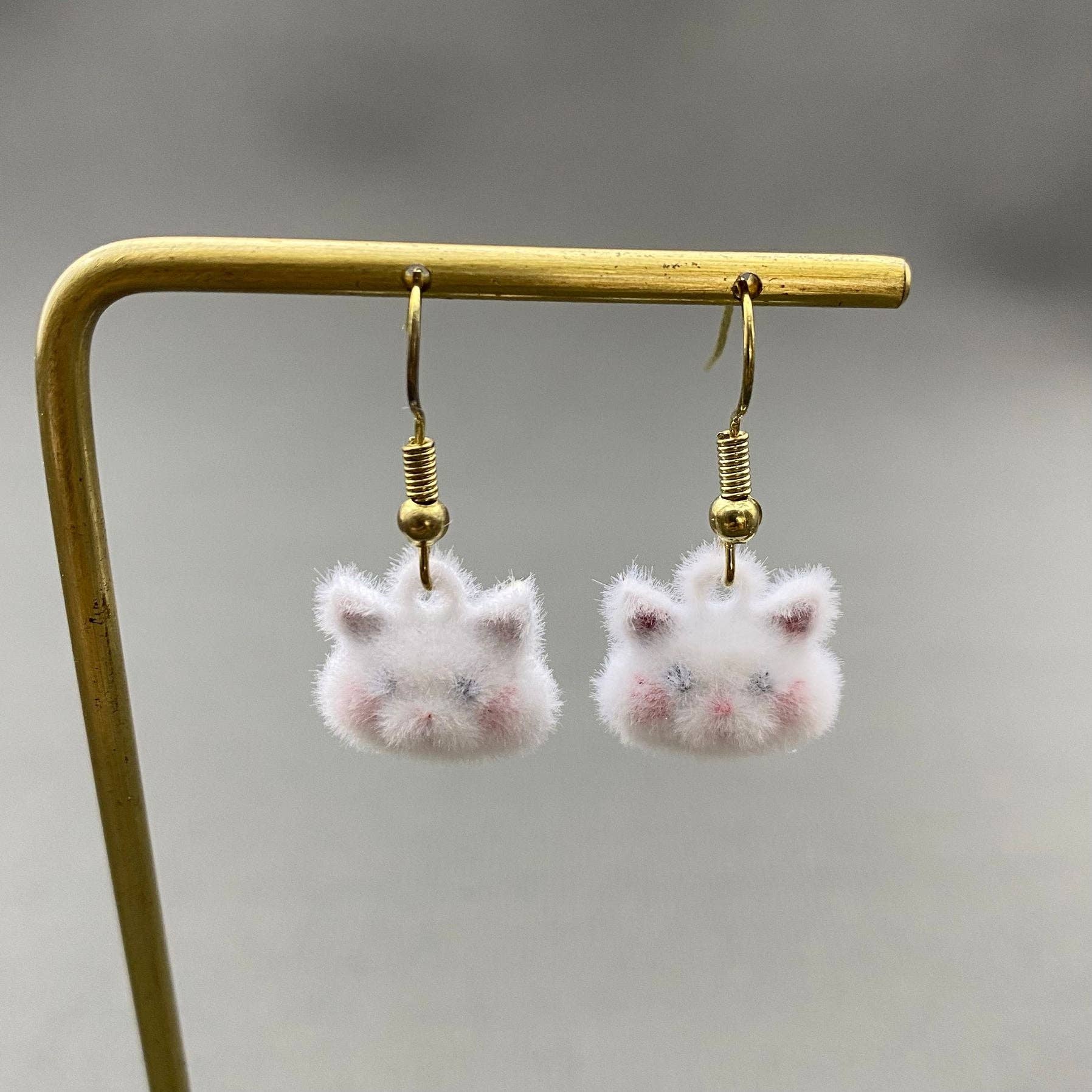 Cute Flocking Kitten Cat's Head Dangle Earrings