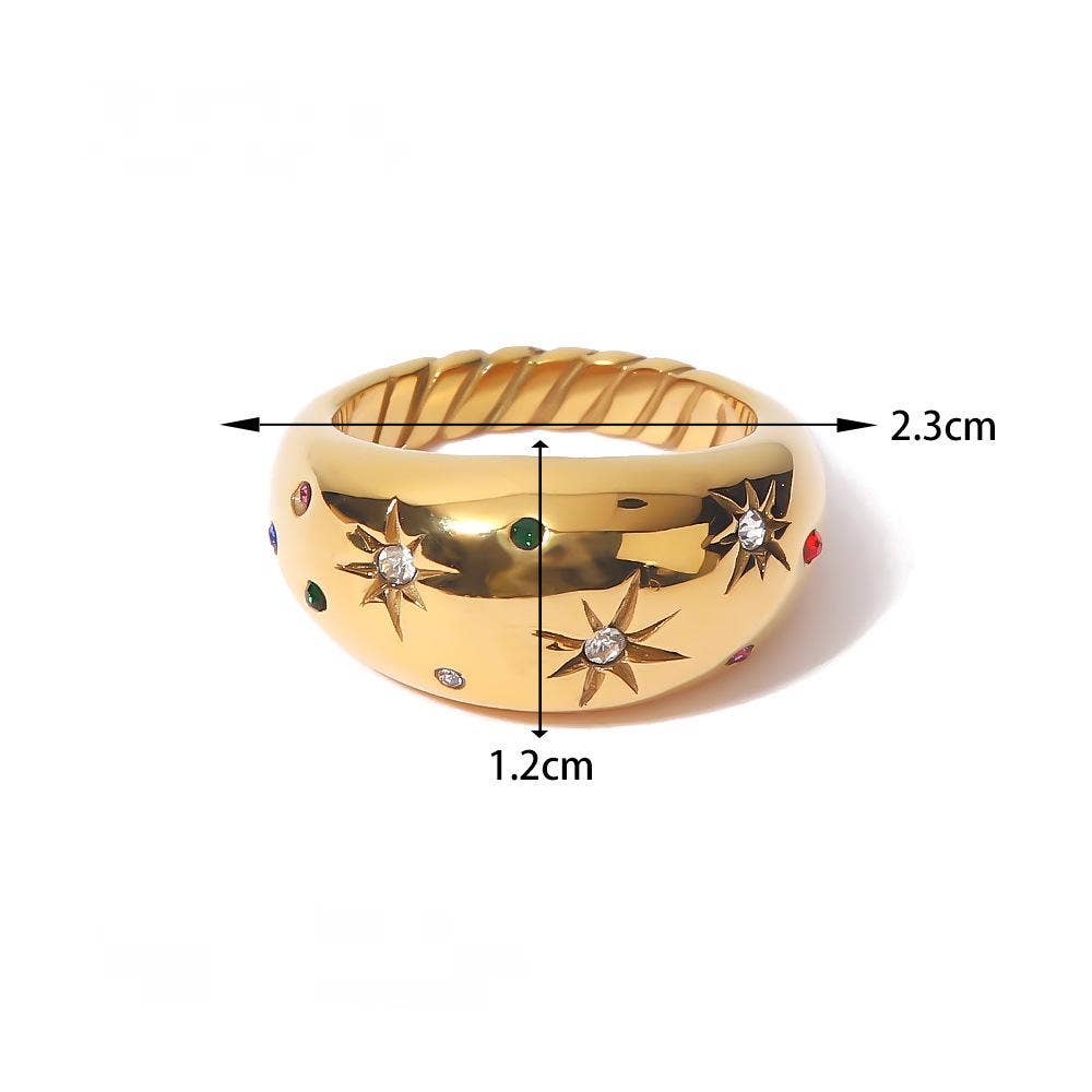 Hexagram Zircon 18K Gold Plated Stainless Steel Ring - FGS: 8