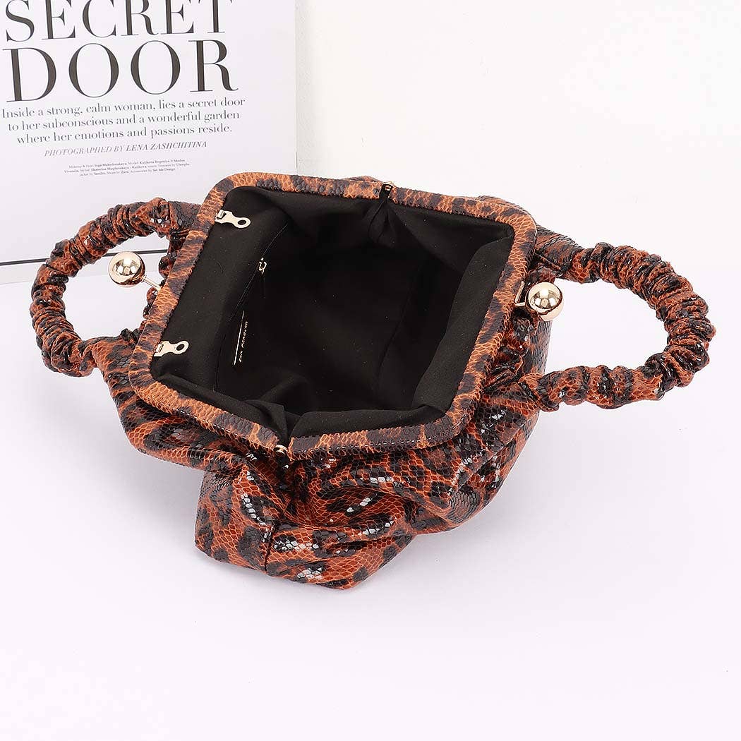 Faux Leather Lprd Metal Frame Bag: LEO
