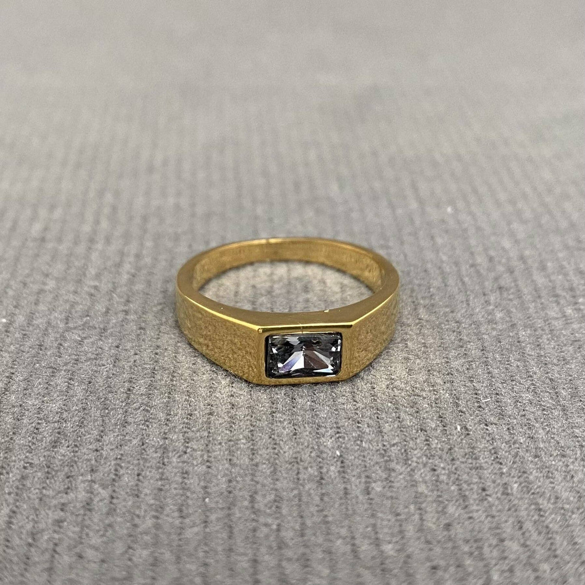 Square Zircon Inlaid 18K Gold Plated Stainless Steel Ring - FGS: Steel Color+Green / 10