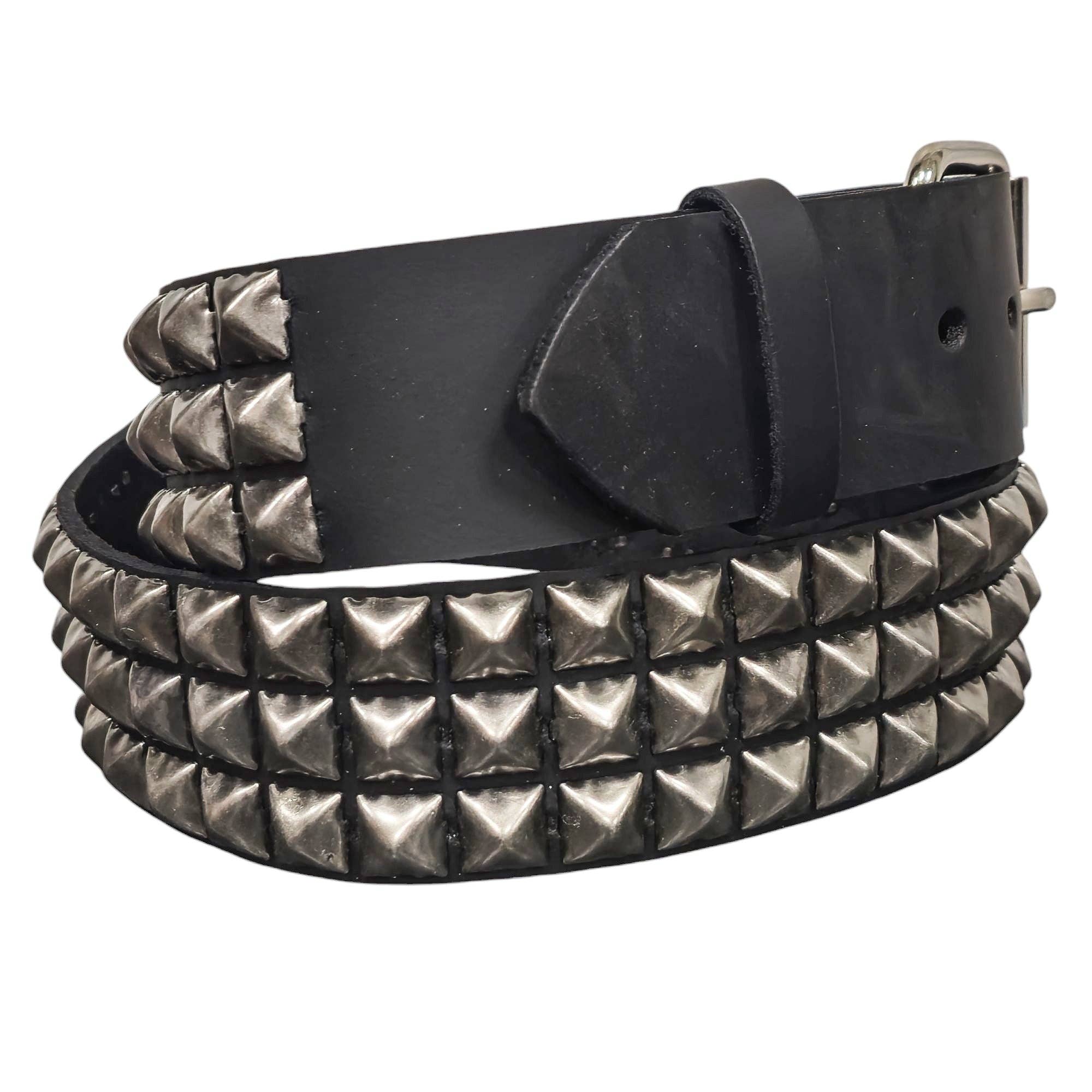 Genuine Leather Three Row Silver Studded Belt 43-48 Waist