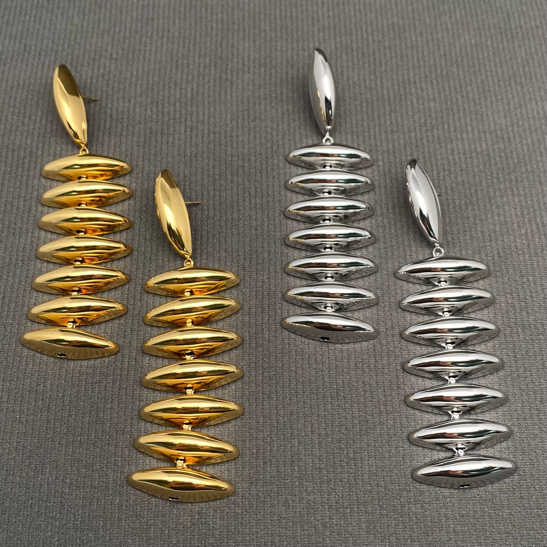Glossy Geometric Fringe 18K Gold Plated Earrings - FGS: Steel color
