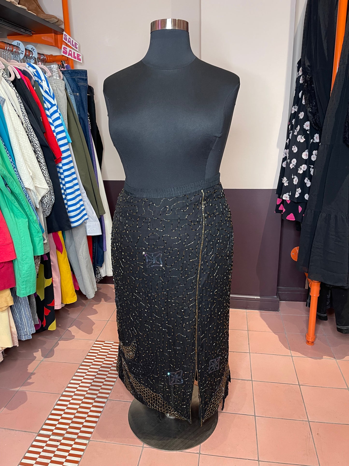 80s Black Beaded Skirt (2x)