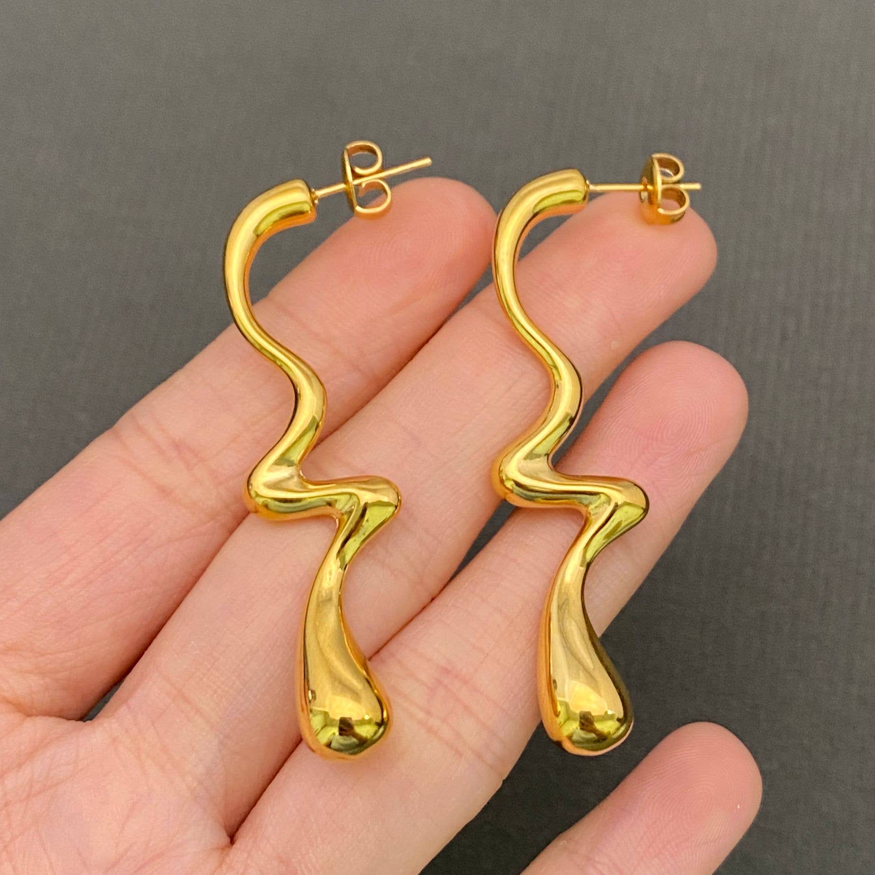 Irregular Droplet 18K Gold-plated S.Steel Post Earrings -FGS