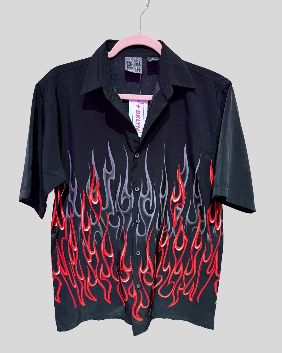 Vintage Authentic Shaolin black flame button down (L fits 12)