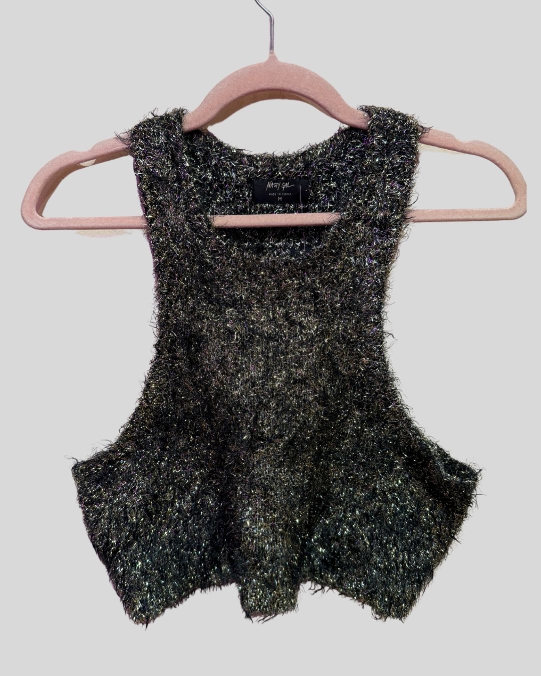 NASTYGAL gold tinsel tank (M fits 1X/2X)