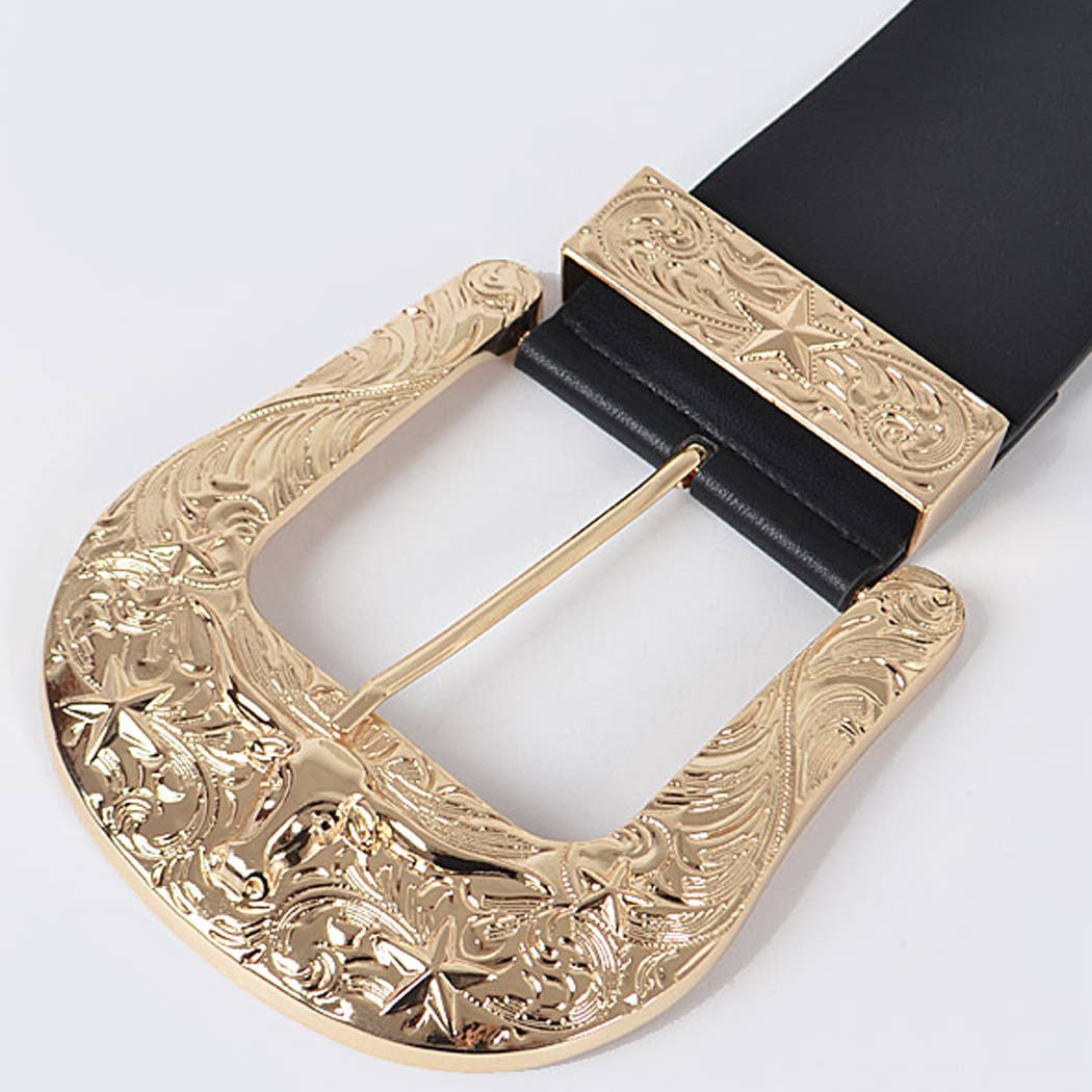 Oversized Buckle Plus Size Belt: Black Silver