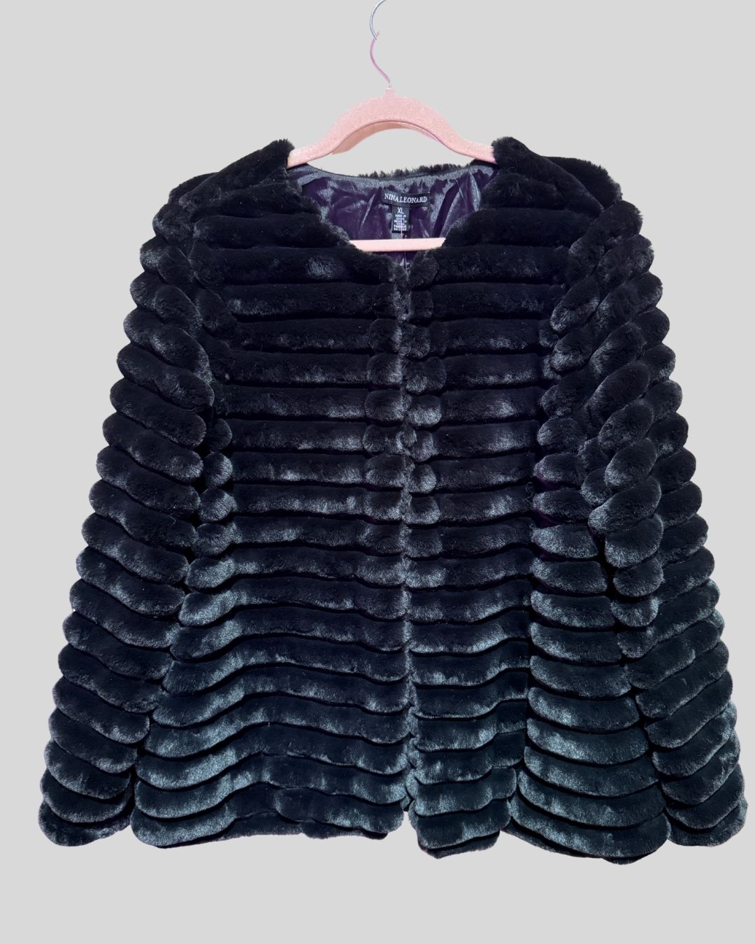 Nina Leonard Soft Black Faux Fur Jacket (XL)