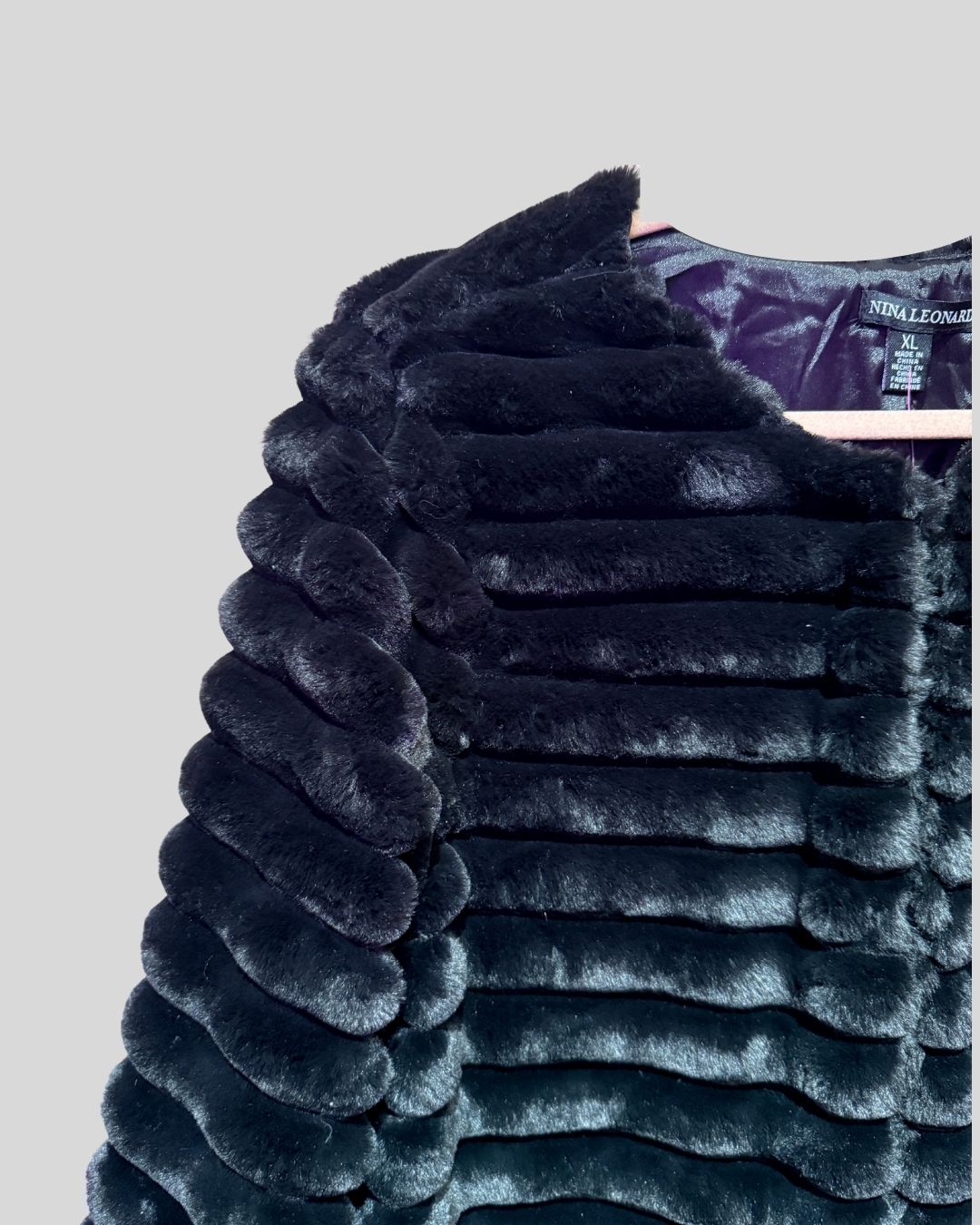 Nina Leonard Soft Black Faux Fur Jacket (XL)