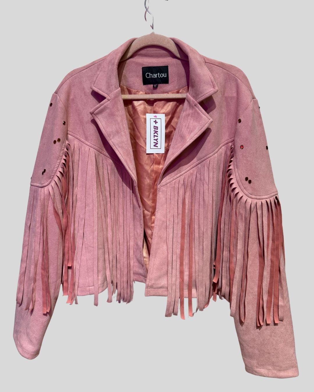 CHARTOU pink fringe faux suede jacket (XL)