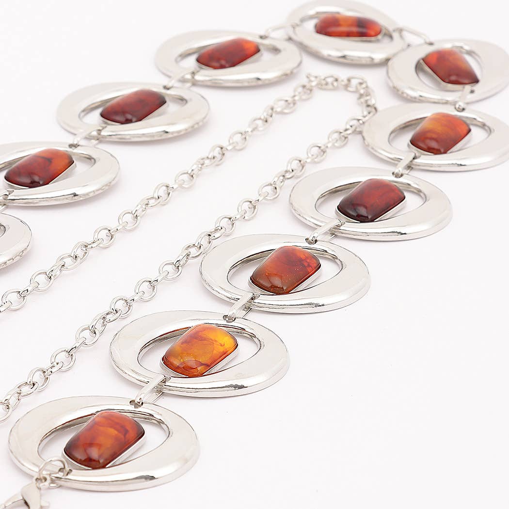 Gemstone Inlay Oval Link Chain Belt: SL