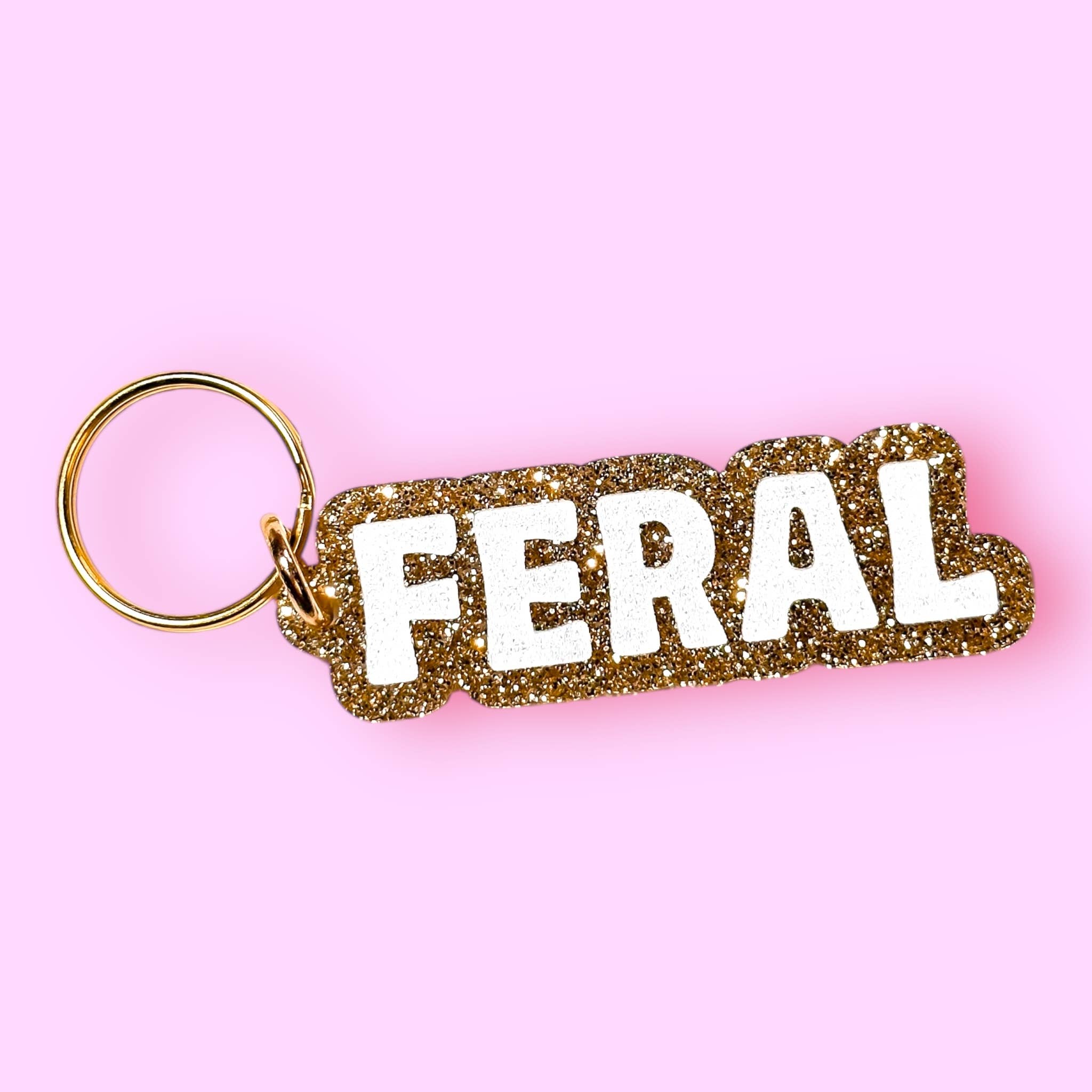 Feral Keychain: Pink Glitter