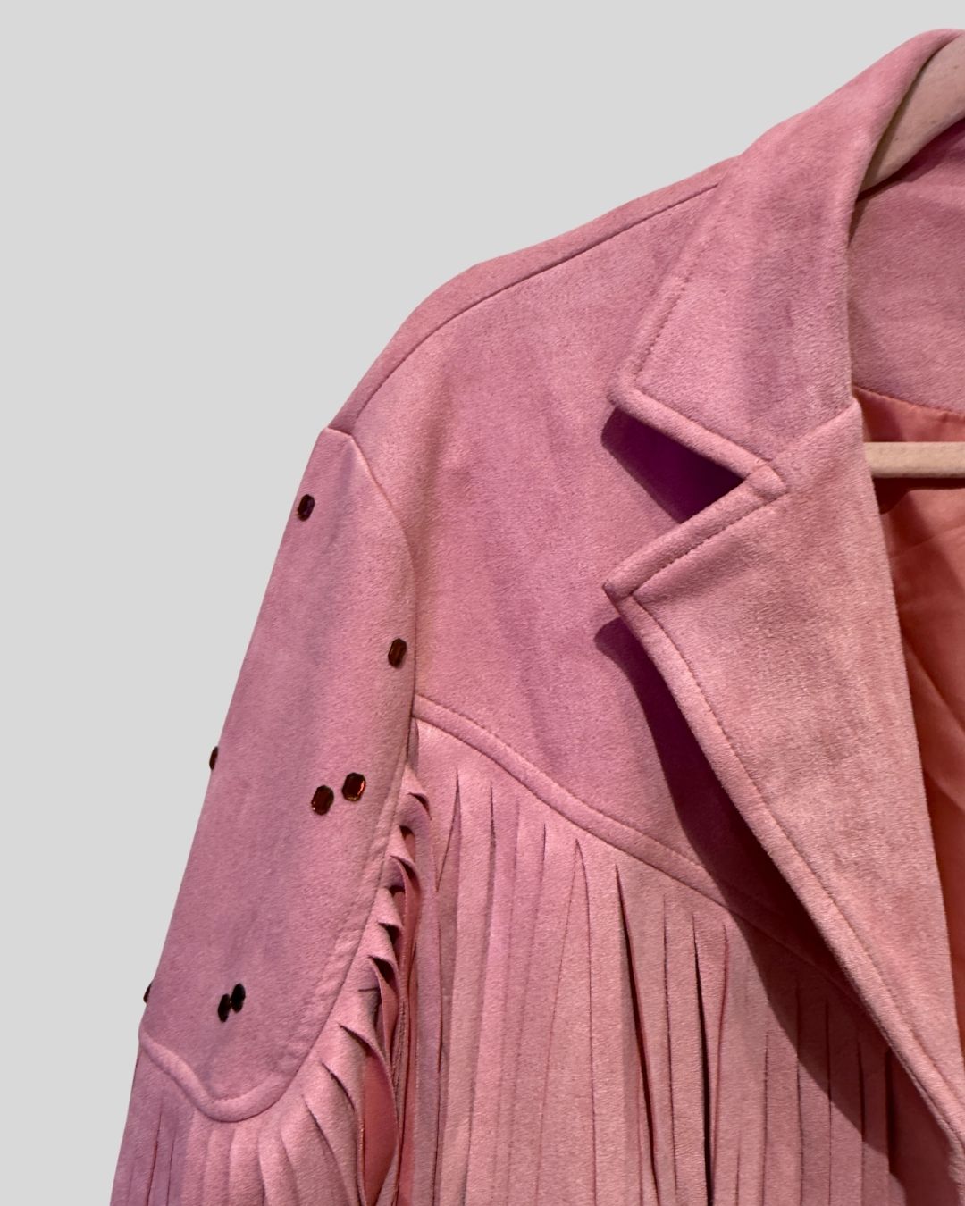 CHARTOU pink fringe faux suede jacket (XL)