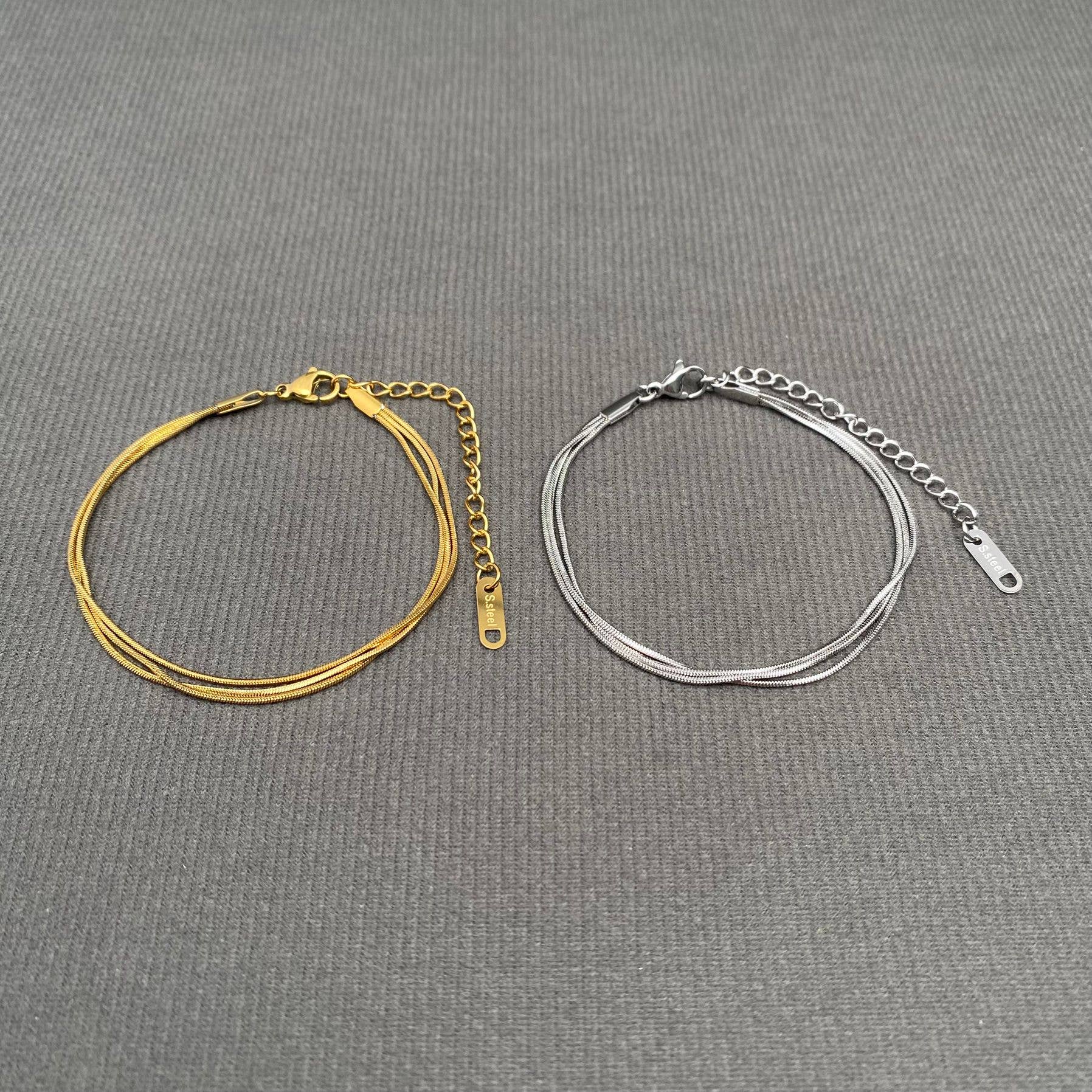 3 Chains 18K Gold Plated Stainless Steel Bracelet - FGS: Steel color