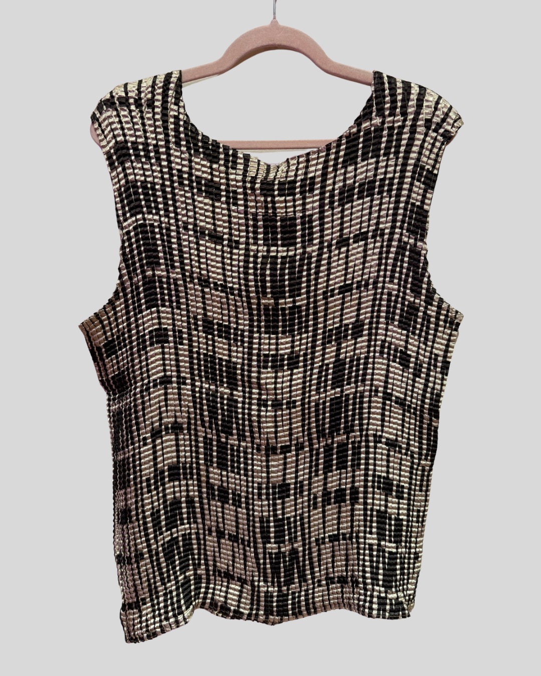 Vintage Ashley Stewart Tan and Black Geometric Textured Top (3X)