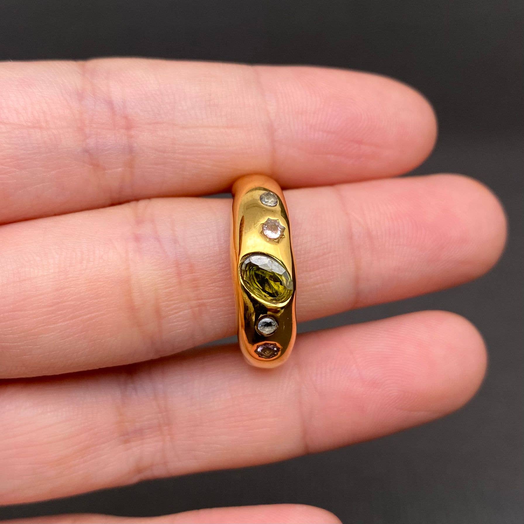 Colored Zircon Inlaid 18K Gold Plated S.Steel Ring - FGS: Golden / 8