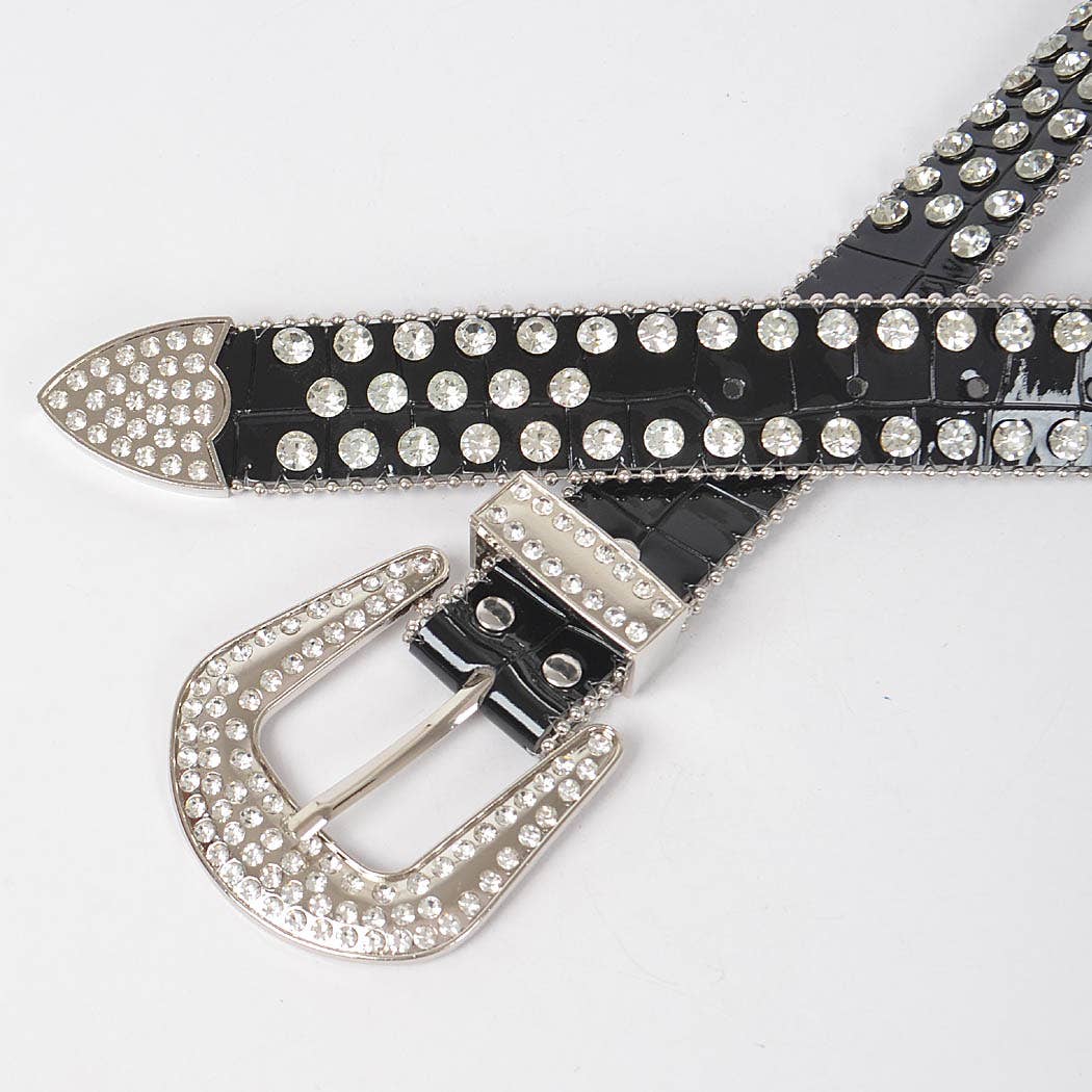 Plus Size Multi-Metal Stone Studded Belt: Black