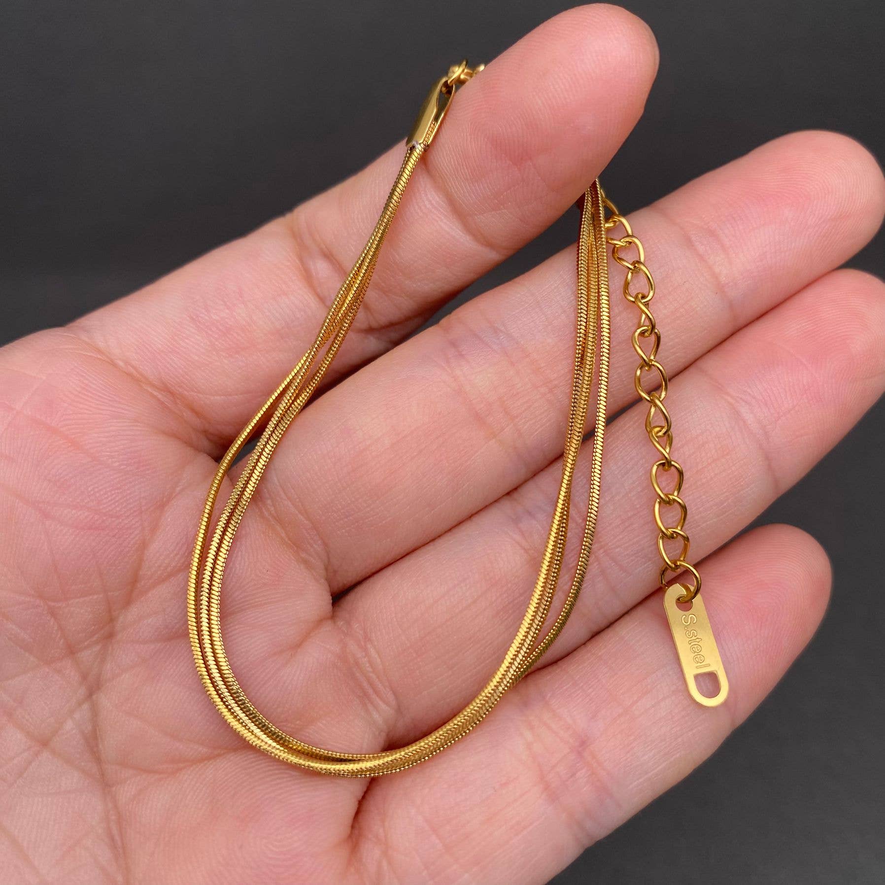 3 Chains 18K Gold Plated Stainless Steel Bracelet - FGS: Steel color