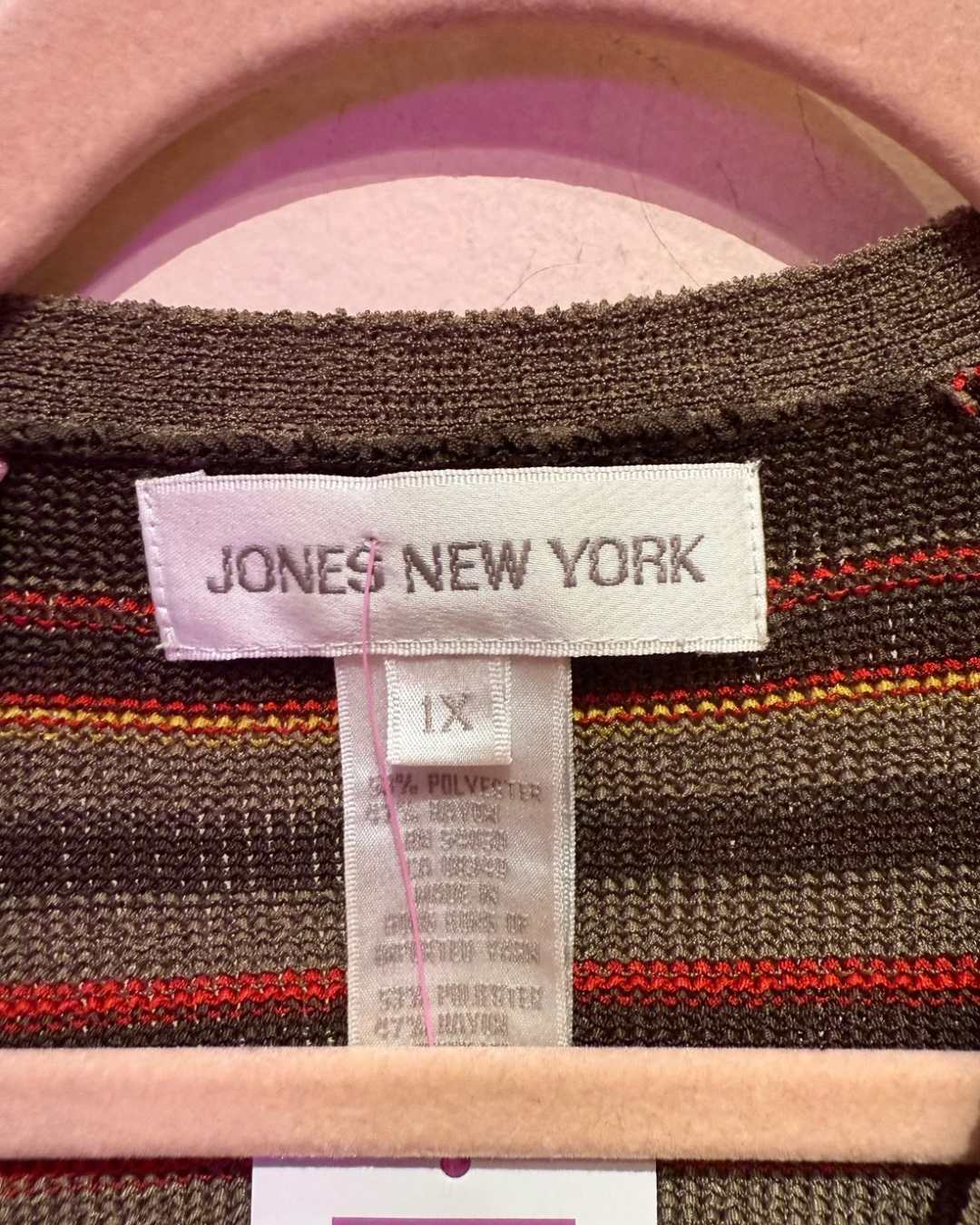 Vintage Jones NY Brown Multicolor Stripe Cardigan (1X)