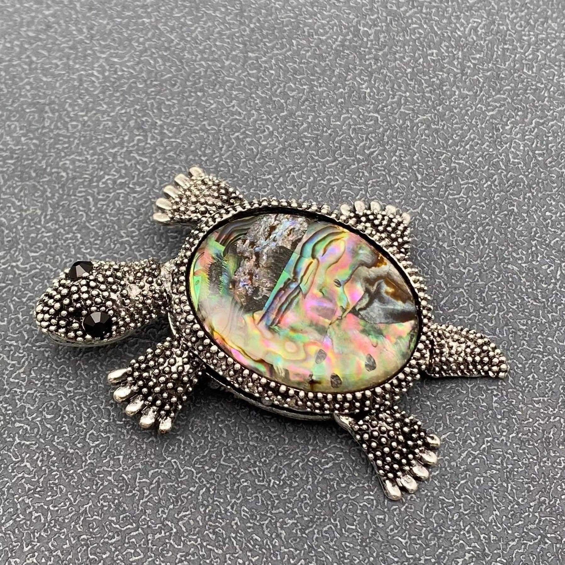 Abalone Turtle Shell Silver Tone Brooch
