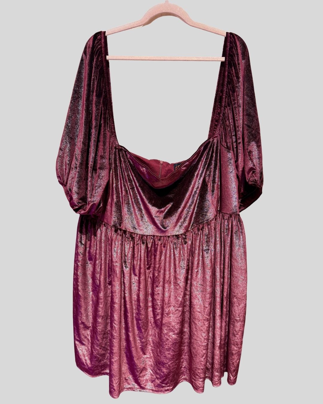 DELIAS NWT wine sparkle velvet puff sleeve dress (3X)