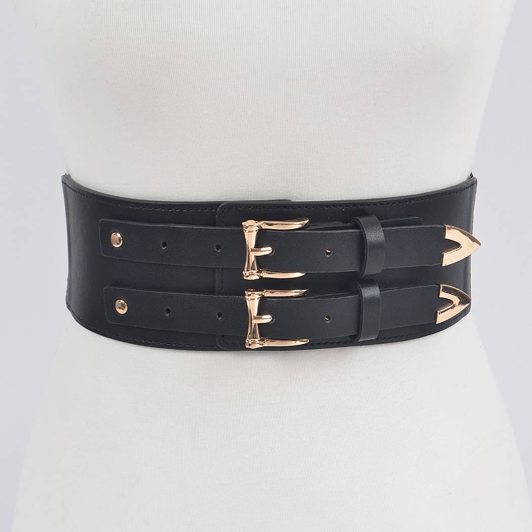 Corset Stretch Plus Size Belt W/Two Buckles: Nude Gold