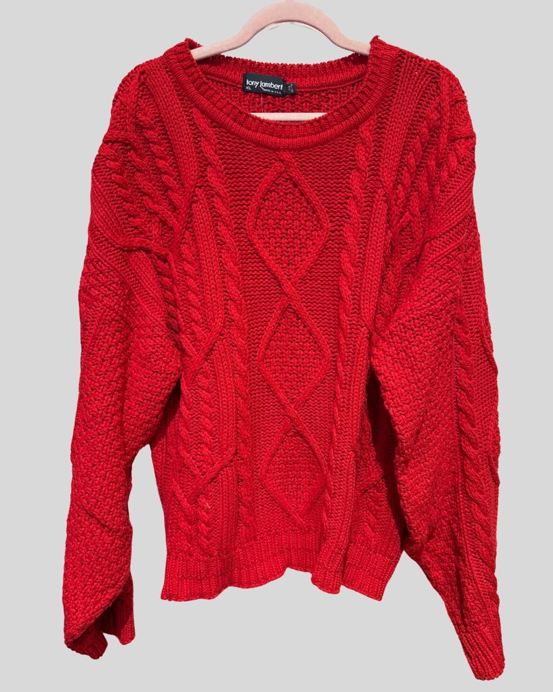VINTAGE Tony Lambert Red Cotton Cable Sweater (4XL)