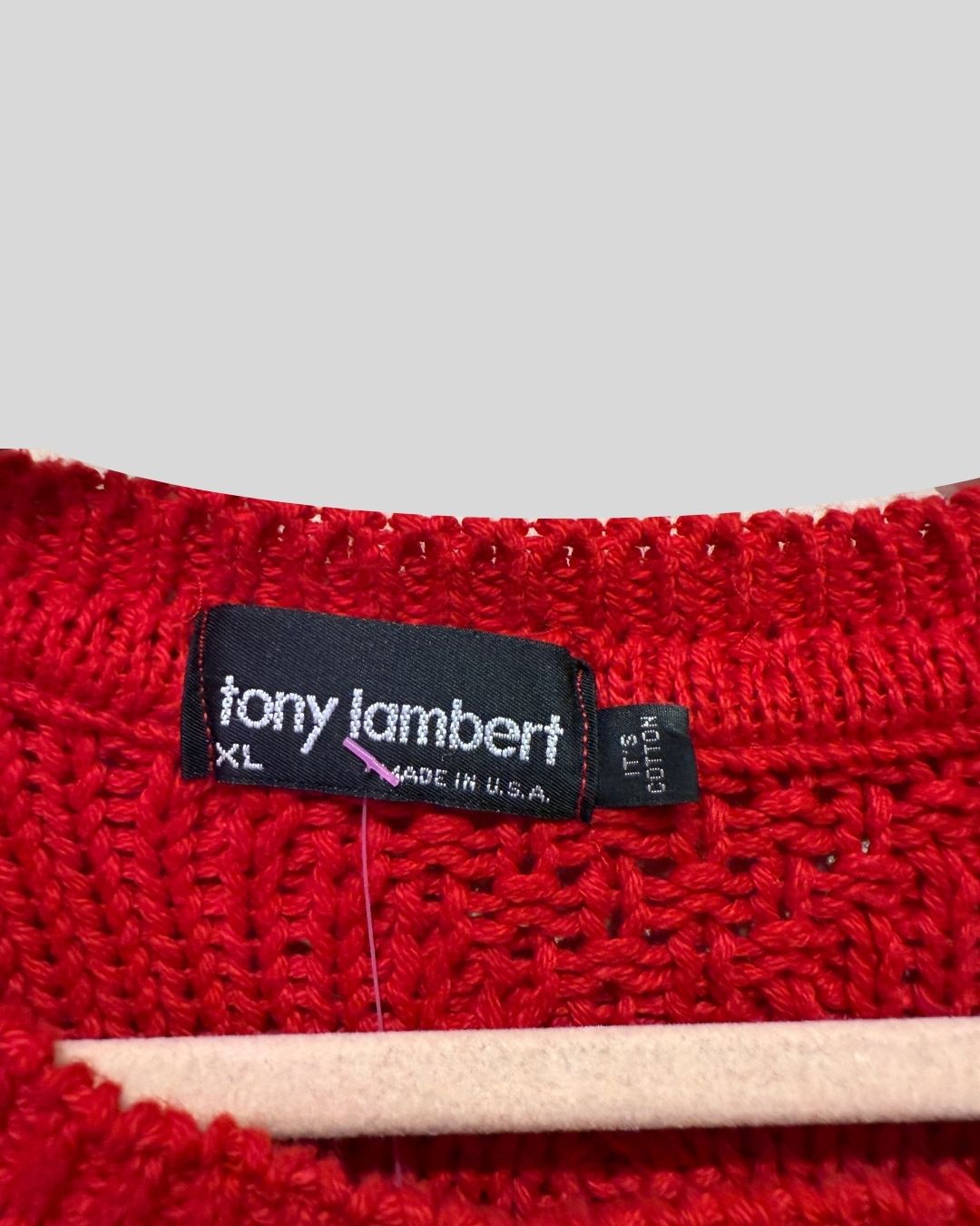 VINTAGE Tony Lambert Red Cotton Cable Sweater (4XL)