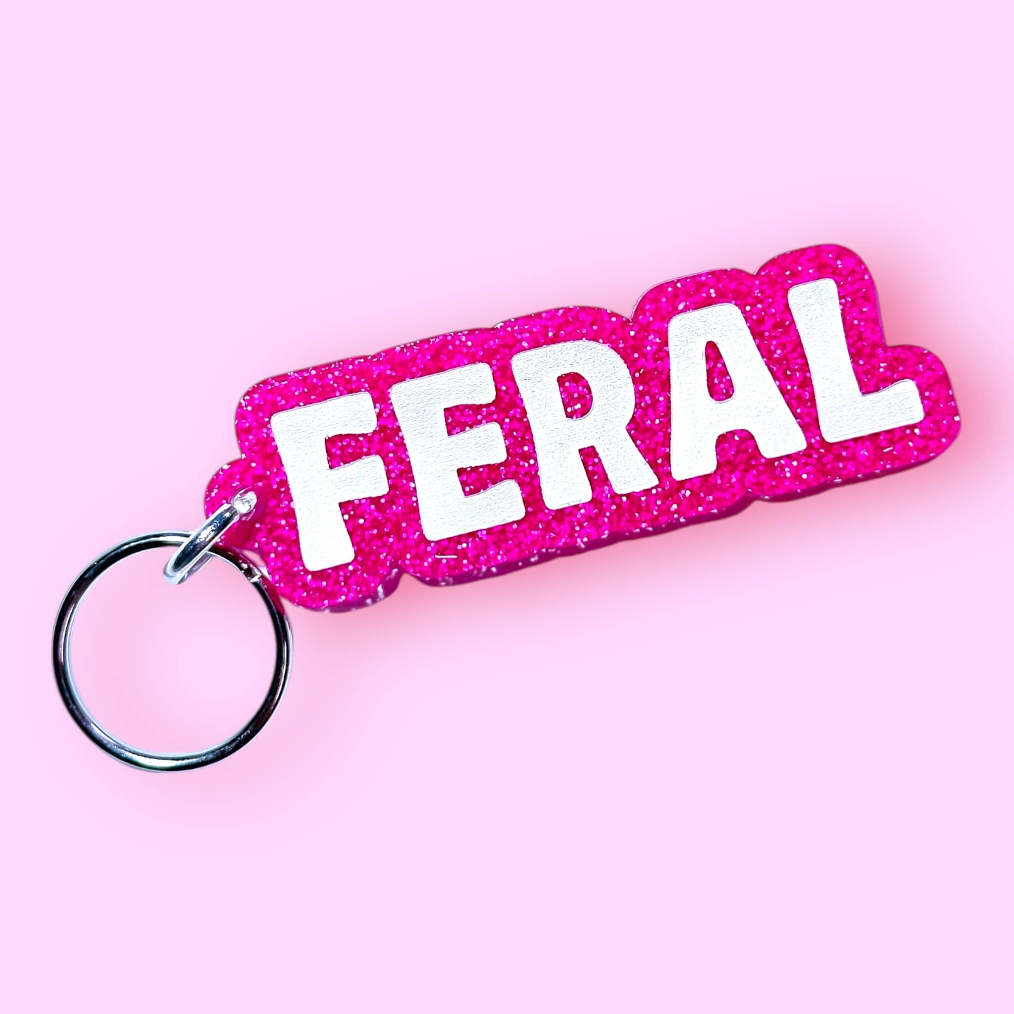Feral Keychain: Pink Glitter