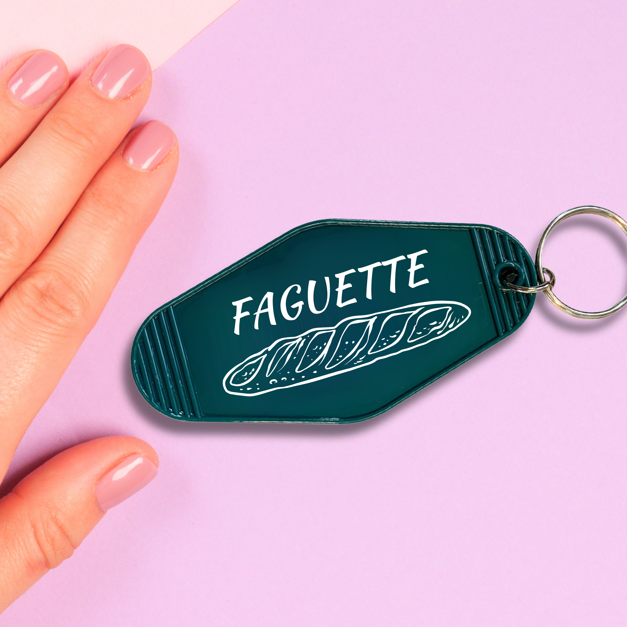 Faguette Gay Pride Motel Keychain with Baguette Bread