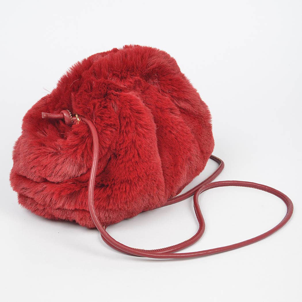 Cinched Faux Fur Crossbody Bag: Burgundy