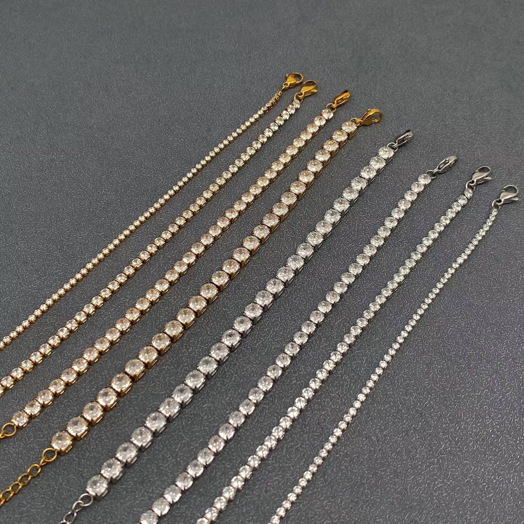 Sparkling Inlay CZ 18K Golden S.Steel Chain Bracelet - FGS: Golden-2mm