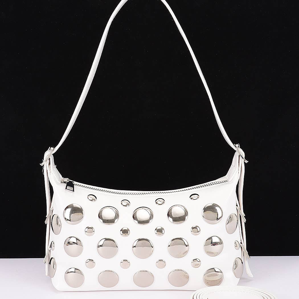Vegan Leather Metal Studded Shoulder Bag: CM