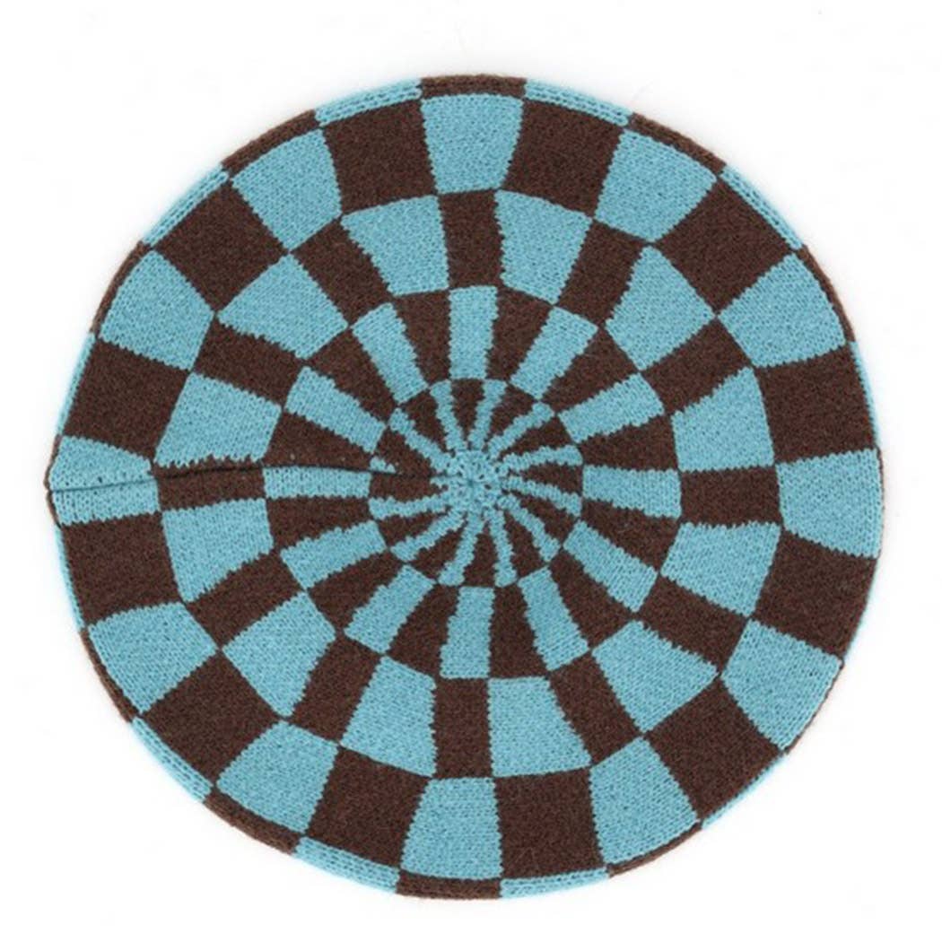 Geometric Checkered Knit Beret: TNPK