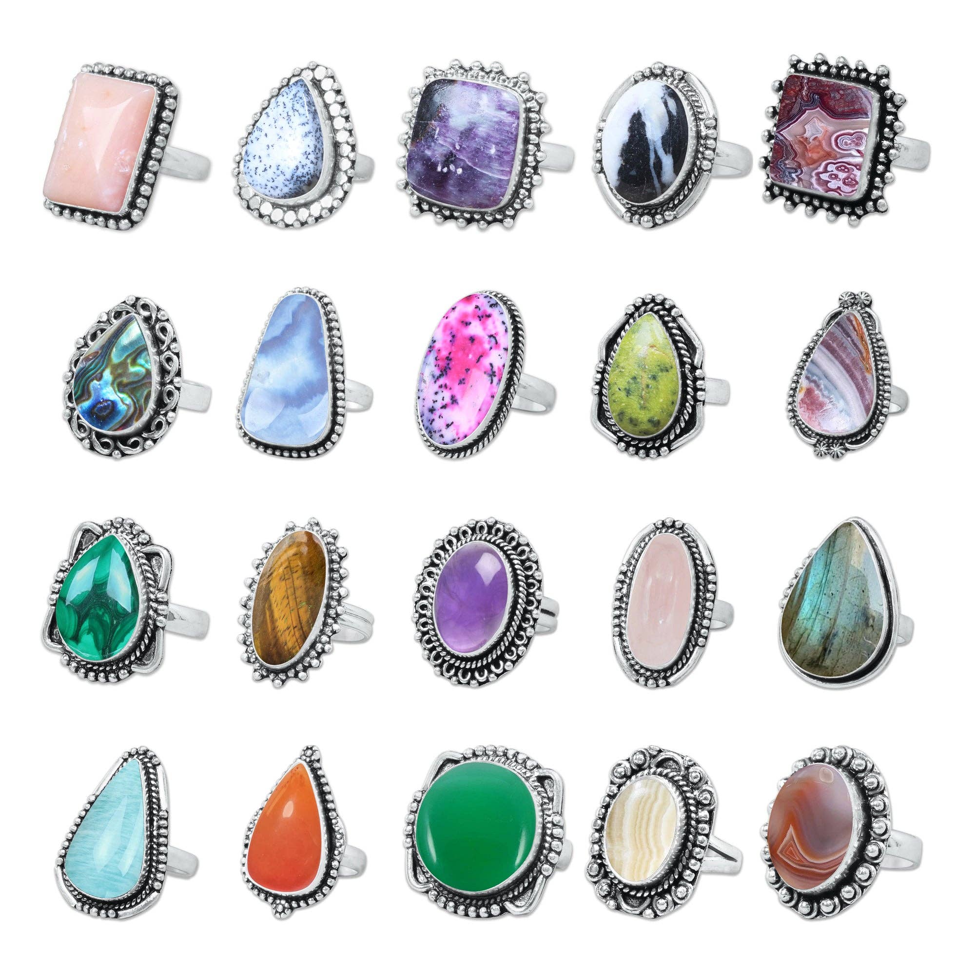 Crystal Rings for Women - Silver Plated, Mixed Sizes, Boho Designs: Gold / 20 Rings / Assorted US 6-10