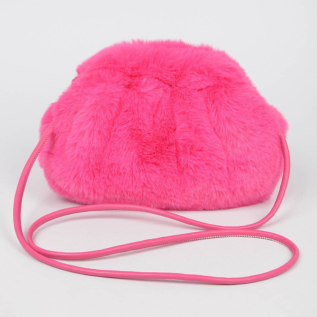 Faux Fur Crossbody Bag: Fuschia