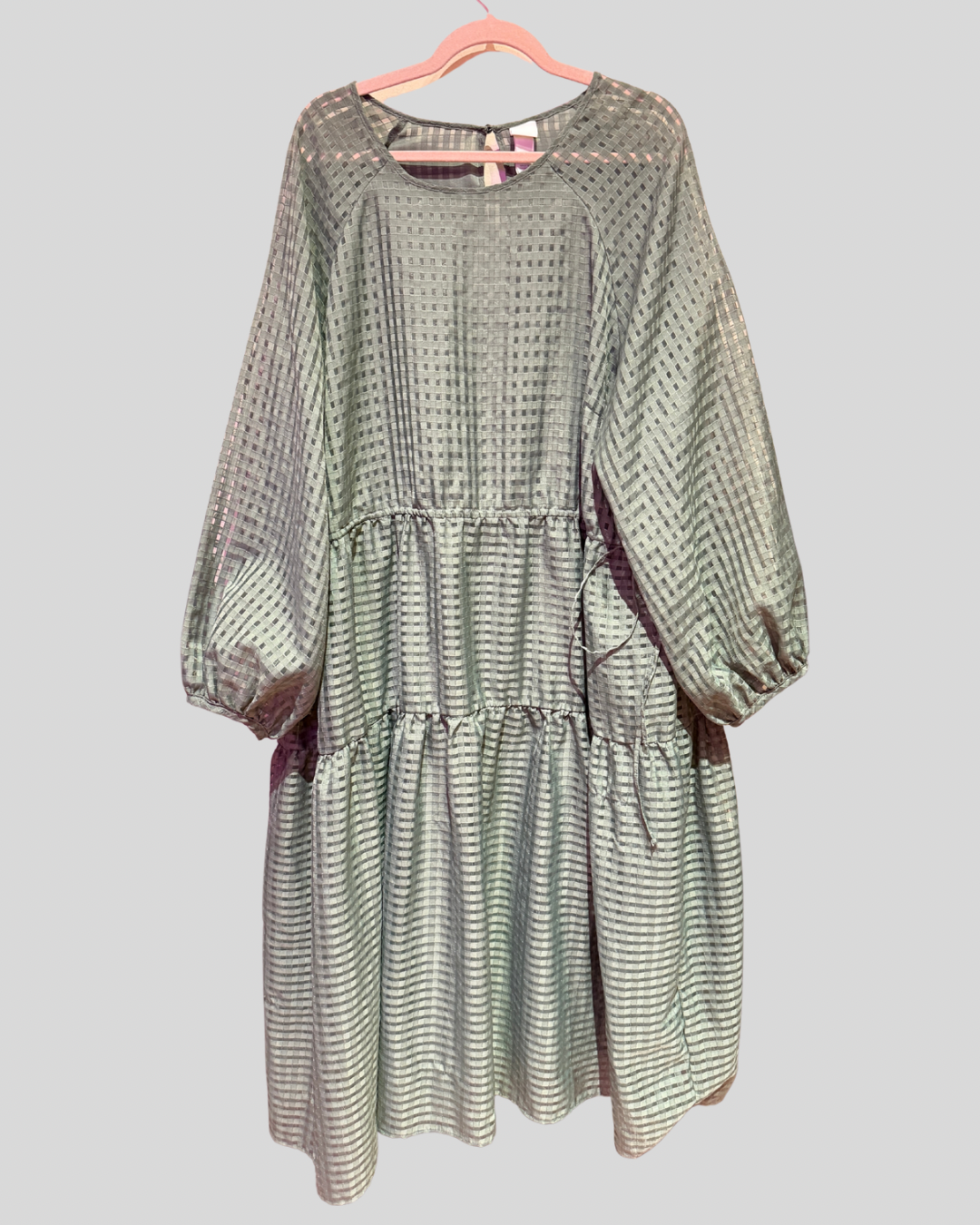 H&M Green Sheer Grid Tiered Dress (XXL)