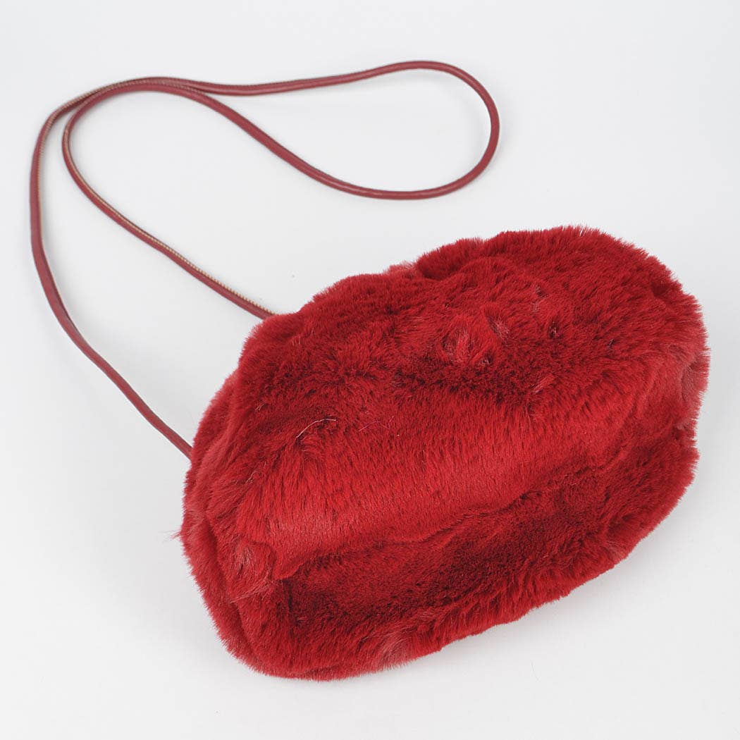 Cinched Faux Fur Crossbody Bag: Burgundy