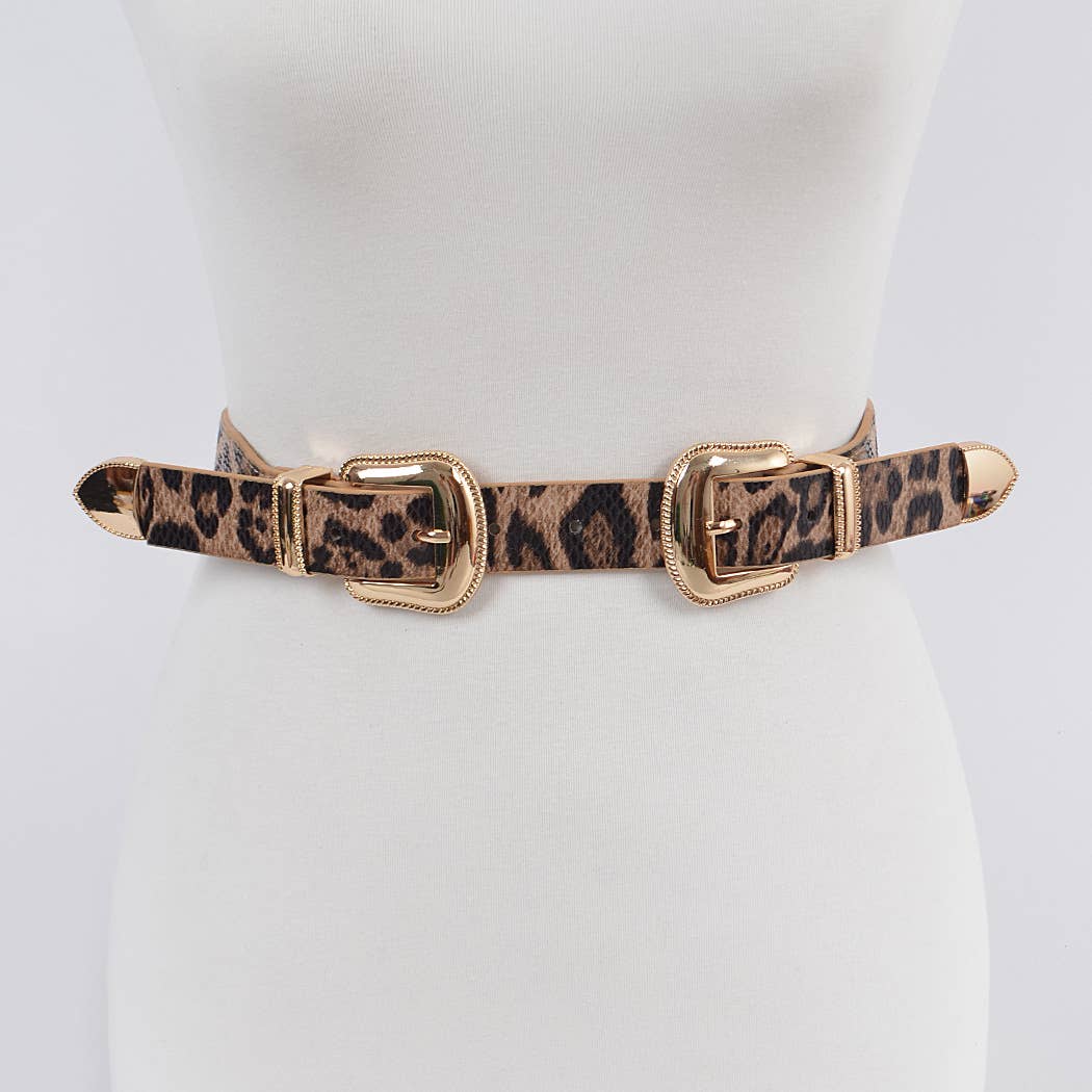 Leopard Two Buckle Plus Size Waist Belt: Leopard
