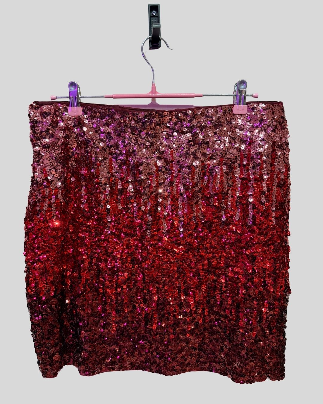 Maner Red Pink Sequin Mini Skirt (XXL)