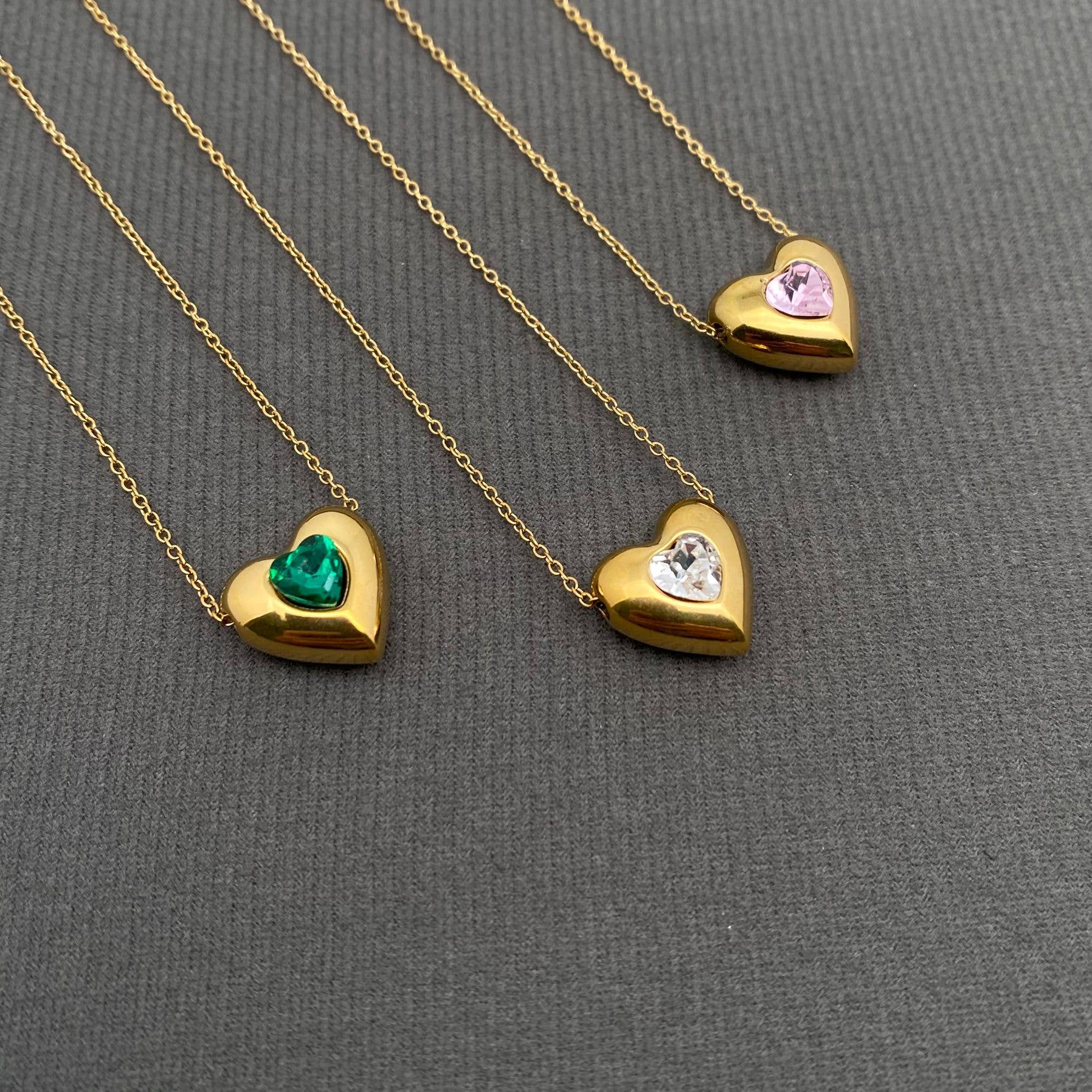 Heart Zircon 18K Gold Plated Stainless Steel Necklace - FGS: White