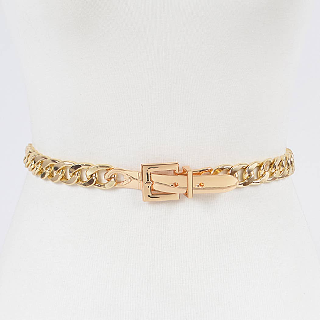 Monotone Plus Size Chain Belt: Gold