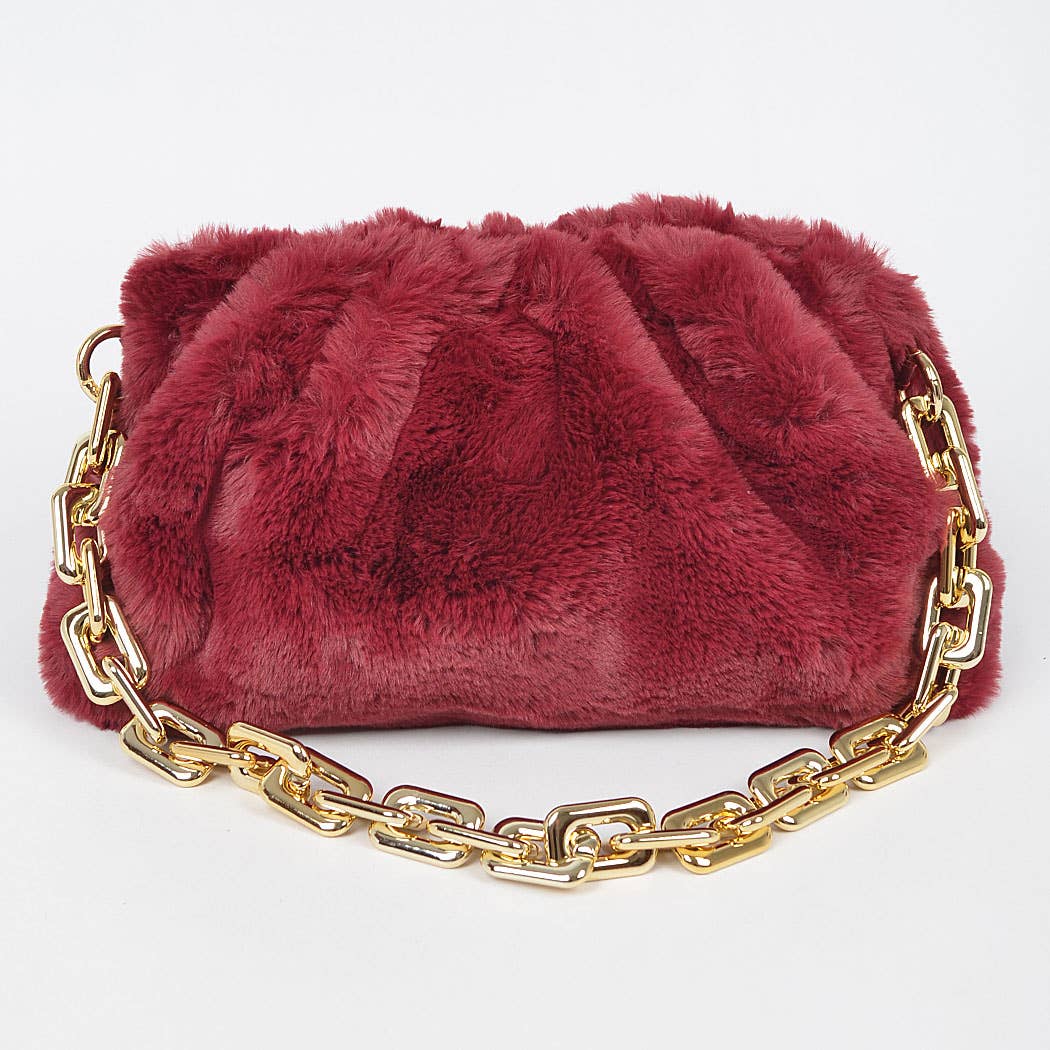 Faux Fur Crossbody Bag: Burgundy