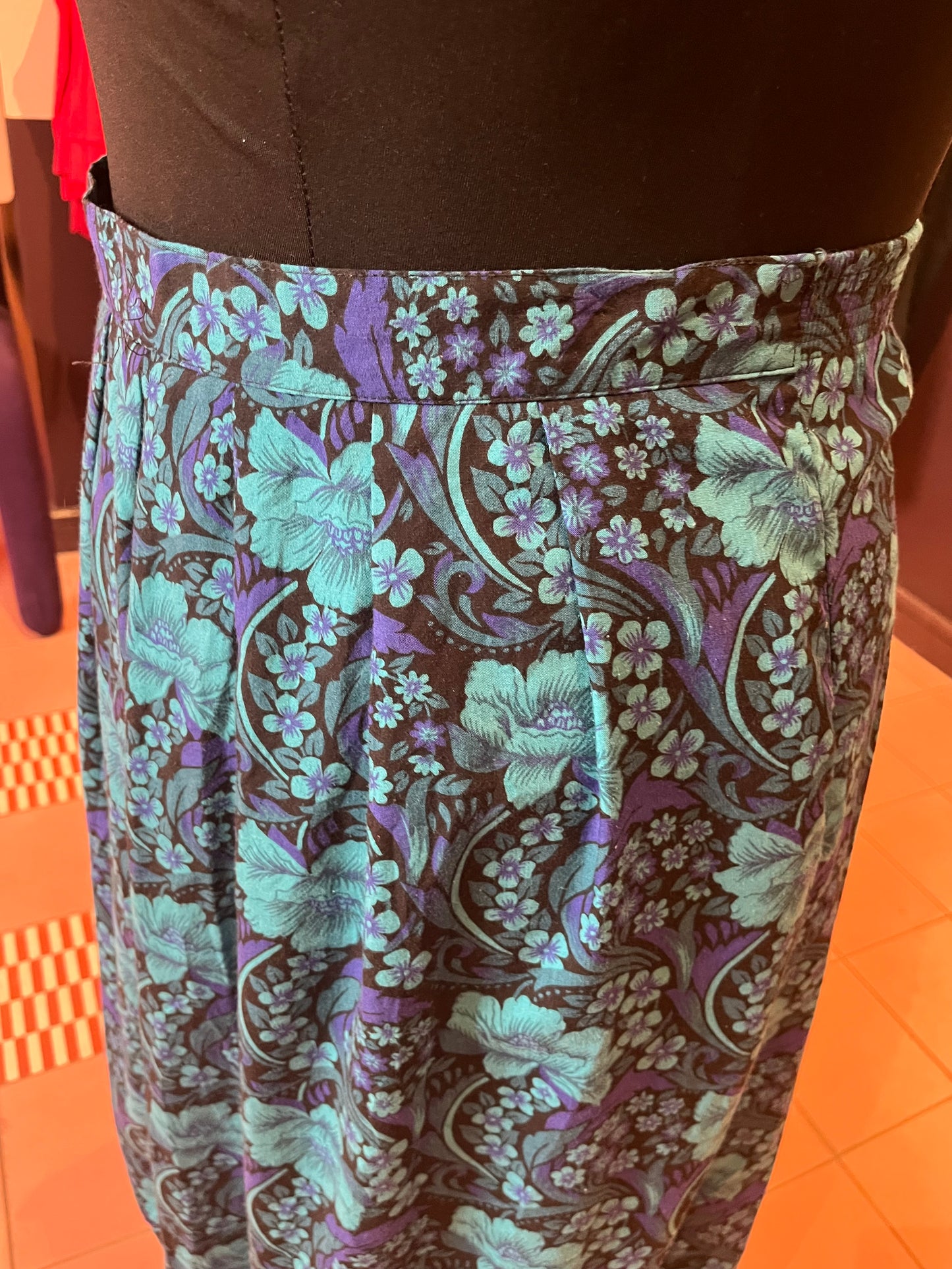 90s Blue Floral Midi Skirt (2x/3x)