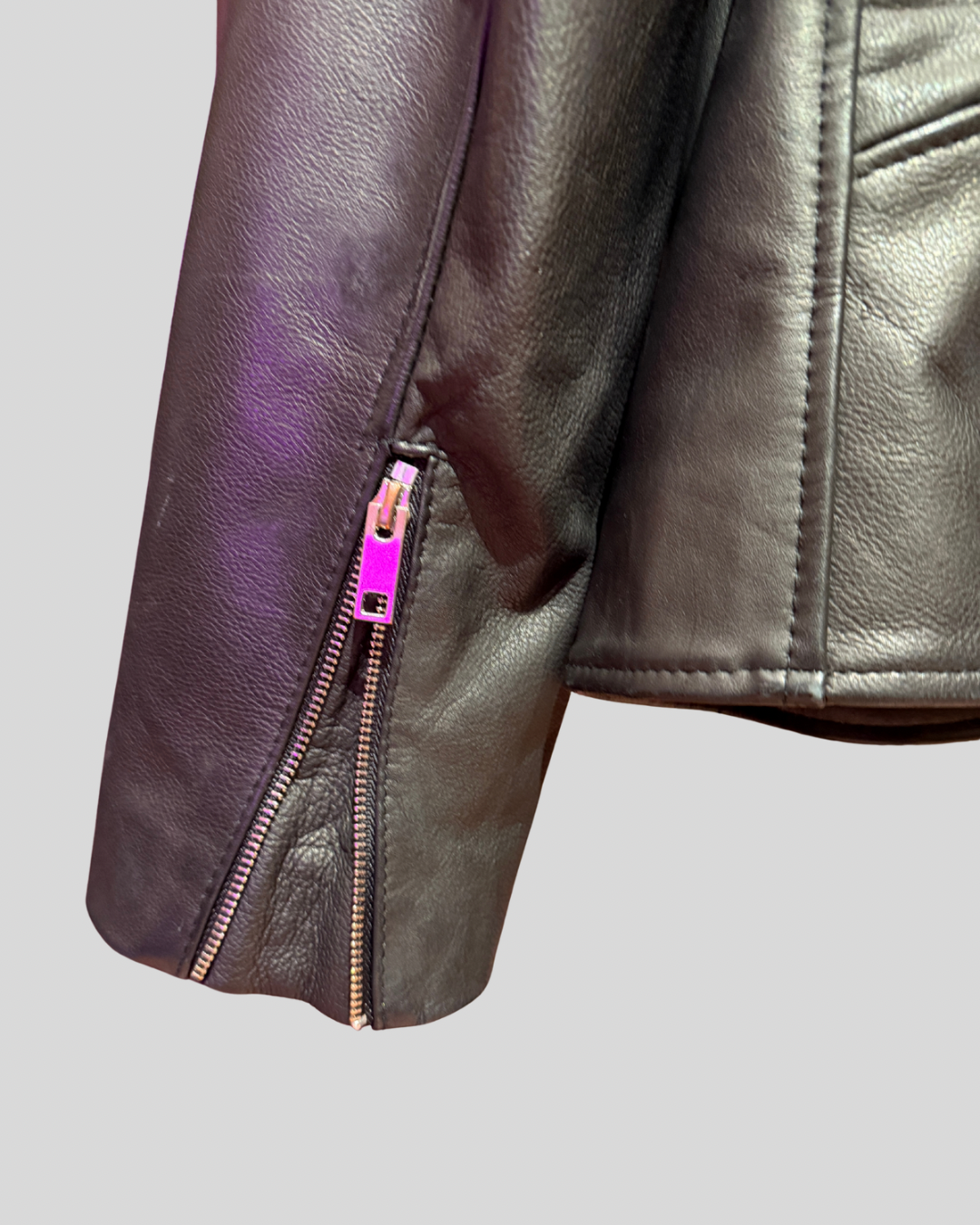 Unbranded Black Genuine Leather Moto Jacket (XL)
