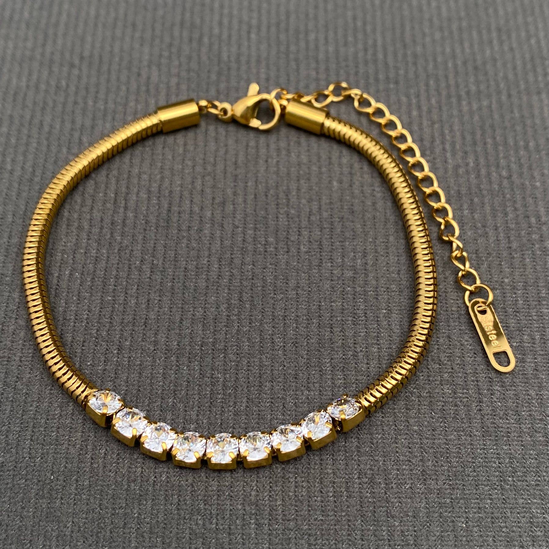 Zircon inlaid  18K Gold Plated Stainless Steel Bracelet -FGS