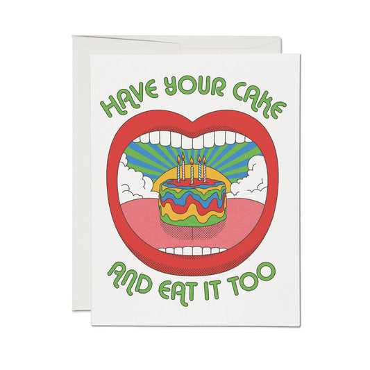 Red Cap Cards - Eat Cake greeting card: Single