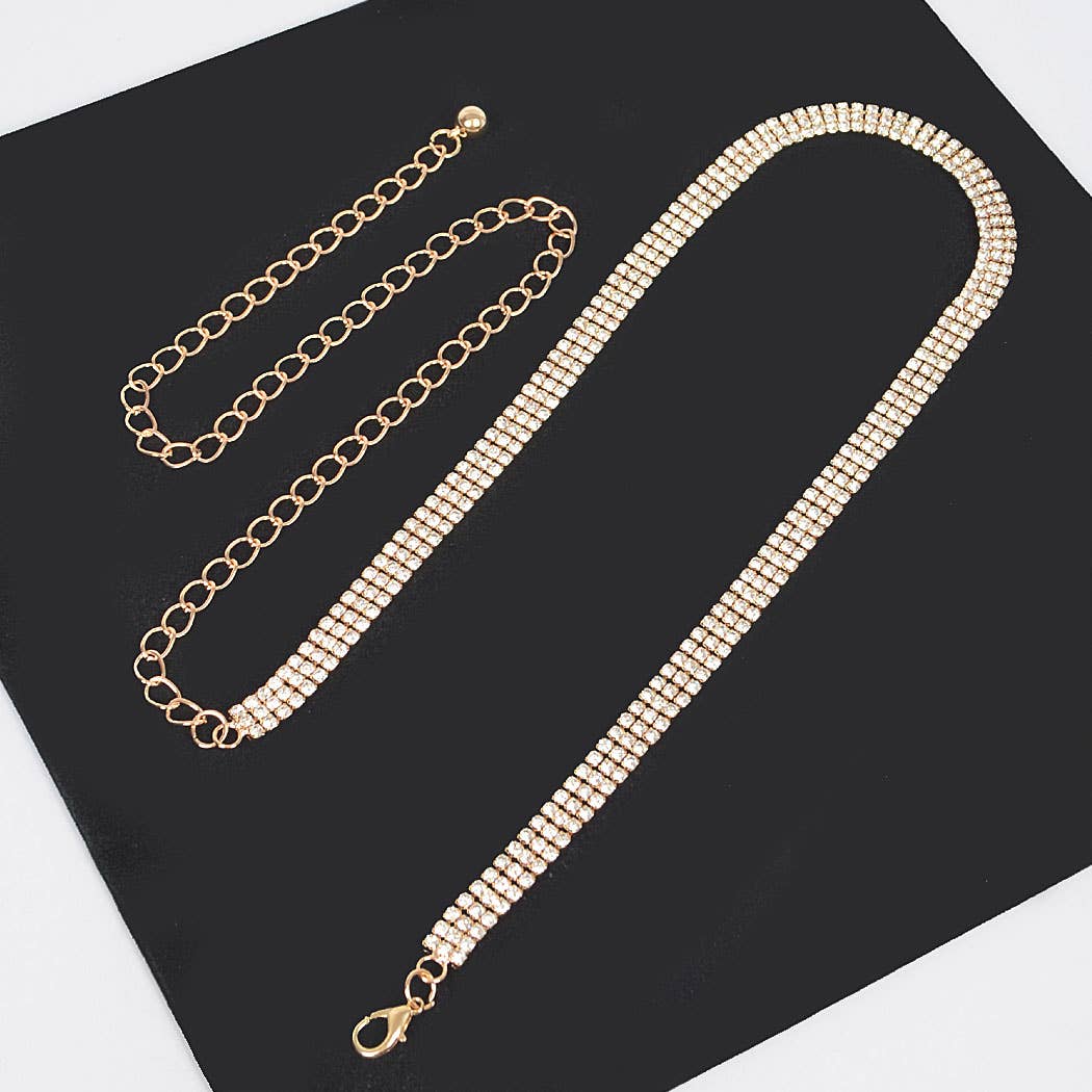 Rhinestone Plus Size Chain Belt Silver